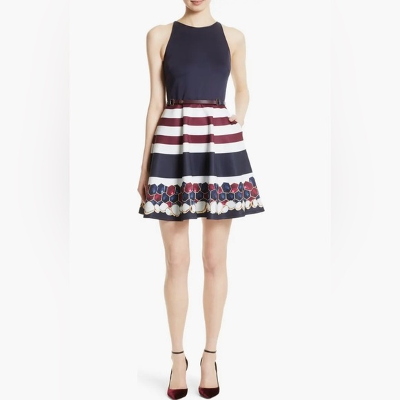 Ted Baker London Annalie Rowing Stripe Skater Dress Mini Dress | Navy | Size 2 - Picture 4 of 13